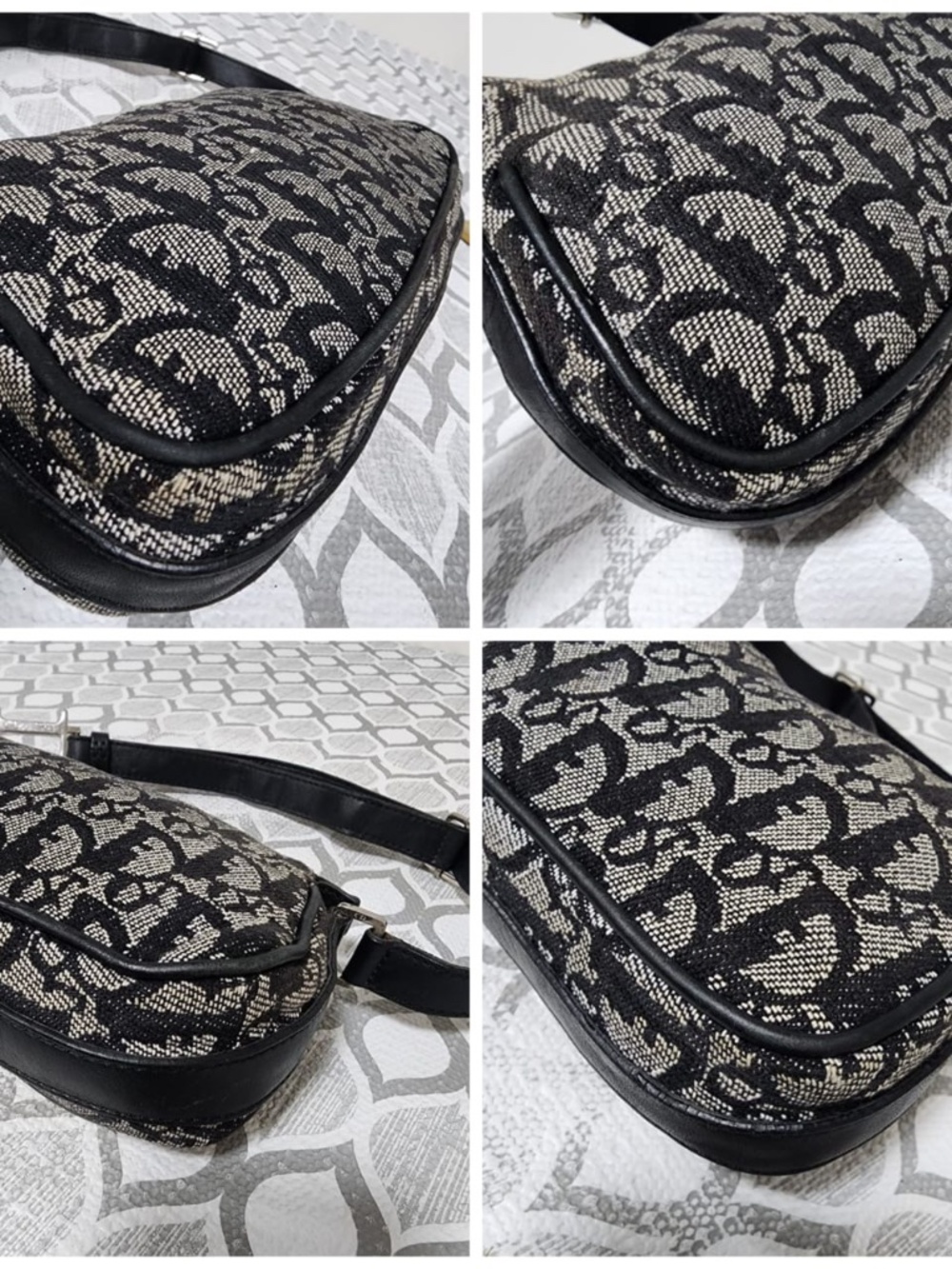 Authentic CHRISTIAN DIOR Monogram Shoulder Bag Pochette Black/Grey - Picture 6 of 13